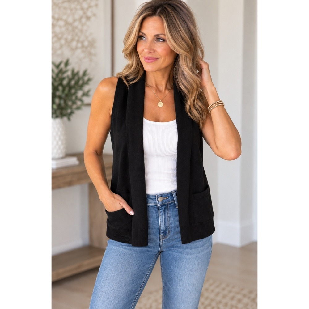 Vince Black 100% Cashmere Cardigan Shrug Sweater Vest Small Quiet Luxury Minimal